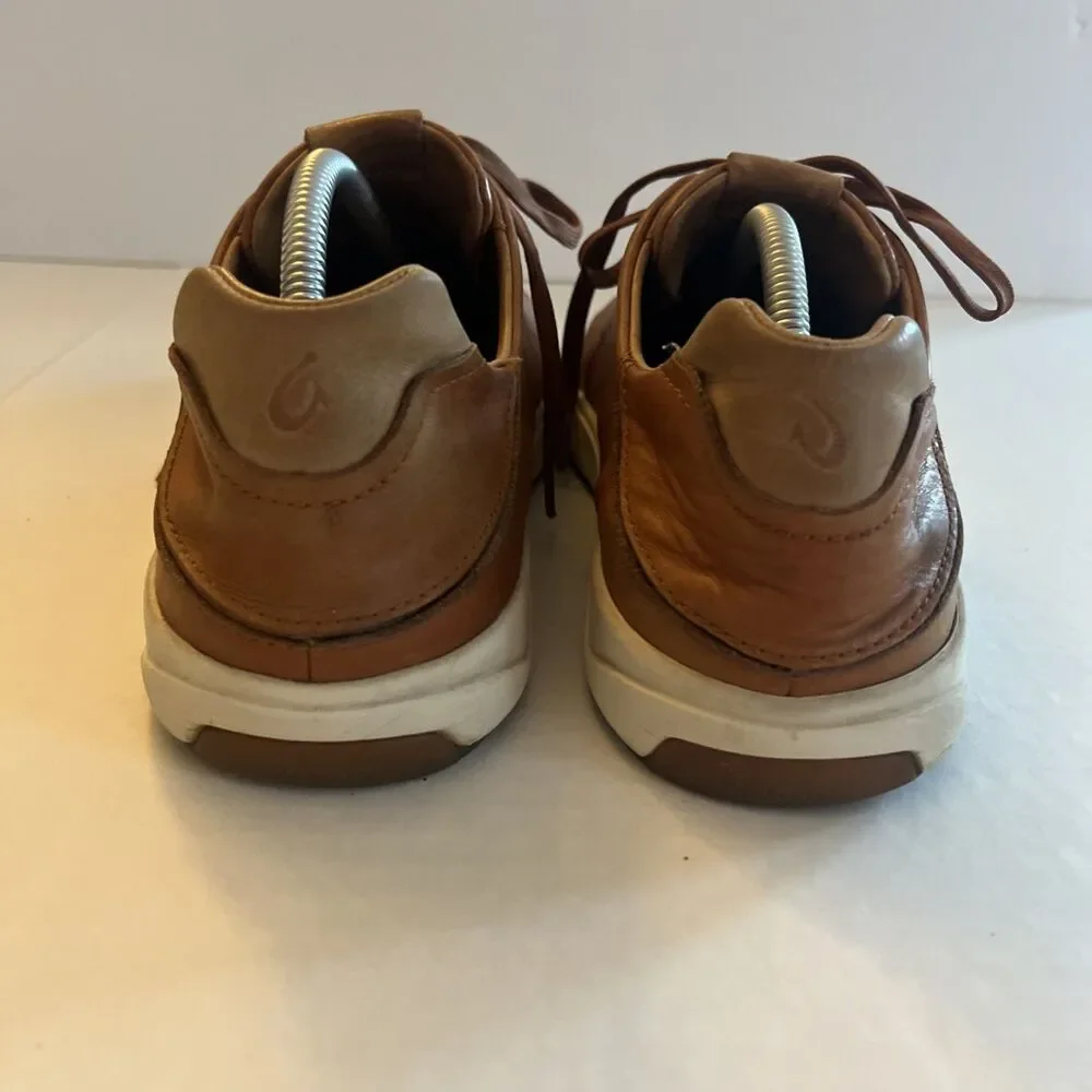 Olukai Lae'ahi li 'ili Leather Sneaker Brown Mens Lace Up Shoes SZ 11
